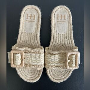 HAUTE HIPPIE Size 7 Raffia Buckle Slides NATURAL COLOR
